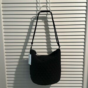 NWT Vera Bradley Quilted Black Bucket Crossbody Bag with expandable strap.